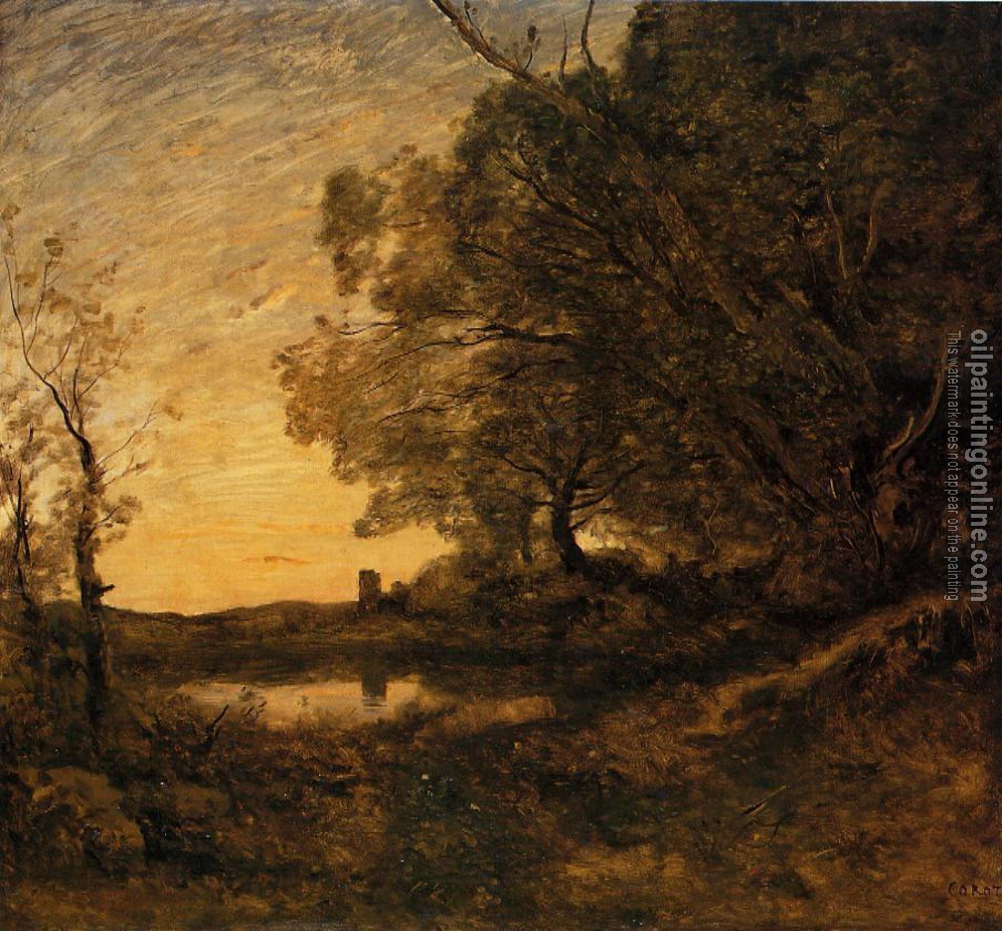 Corot, Jean-Baptiste-Camille - Evening - Distant Tower